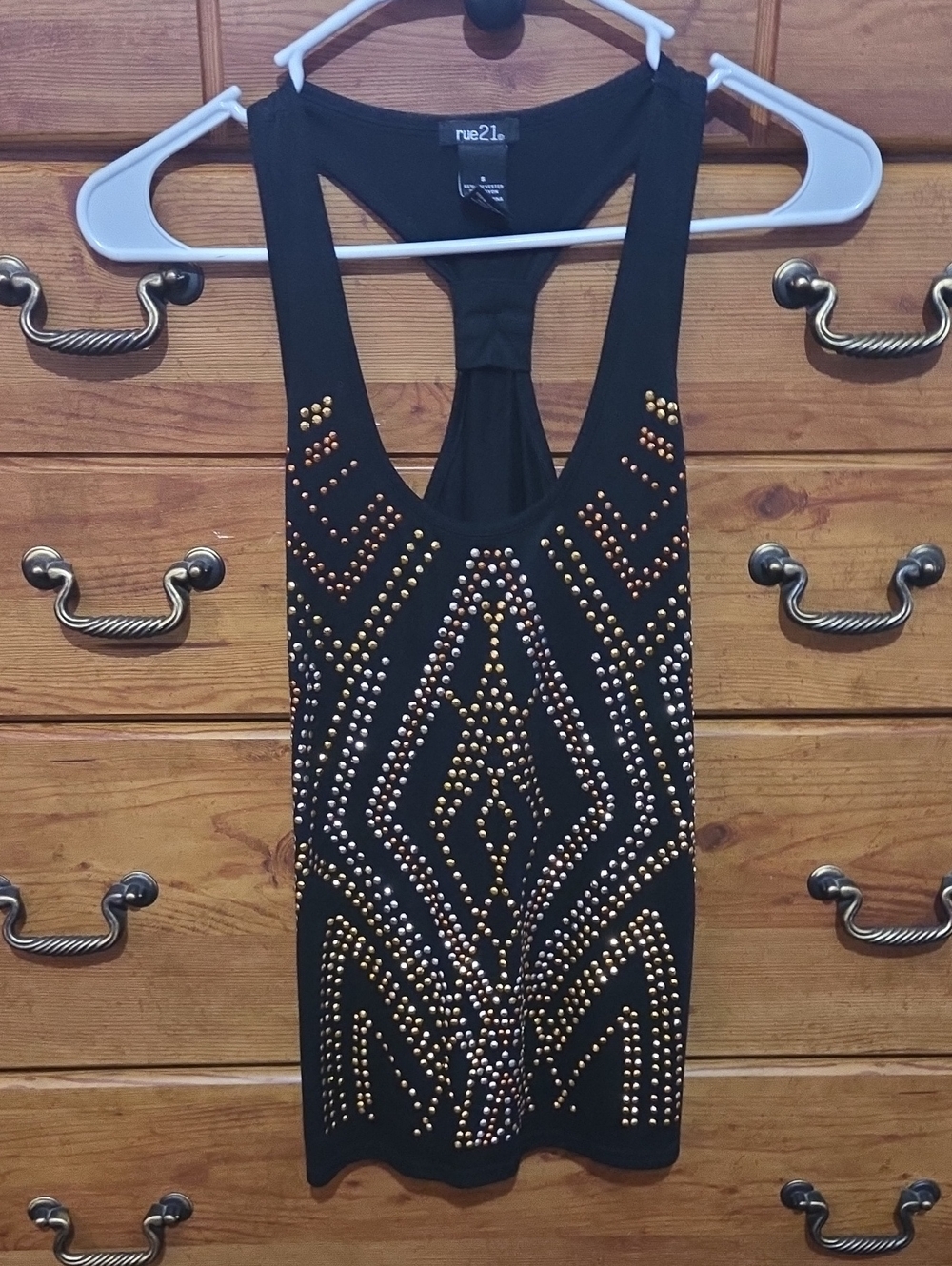 rue21 Black Backless Studded Tank Dress with Gold Accents